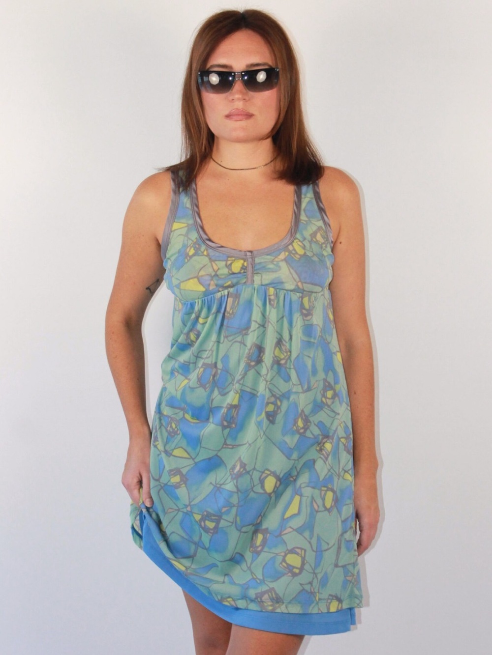 DKNY Blue Green Abstract Print Mini Dress